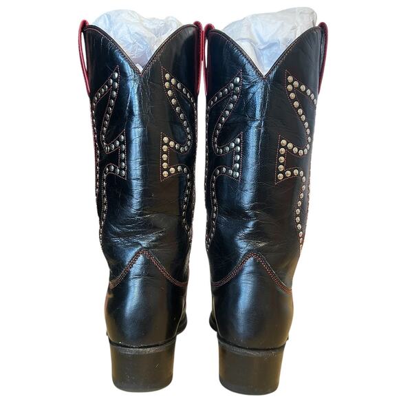 Frye Vintage Black and Red Leather Pointed Toe Daisy Dukes Cowgirl Boots 6.5 - Picture 5 of 13